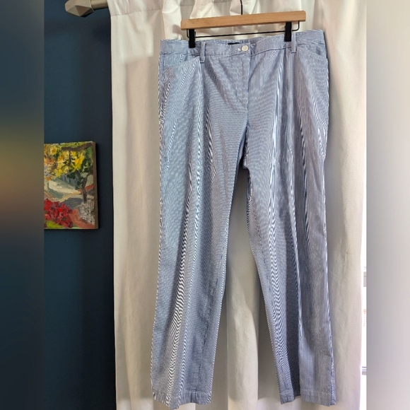 Talbots Ankle Straight Leg Pants Size 16  Blue White Striped Nice - Picture 1 of 8